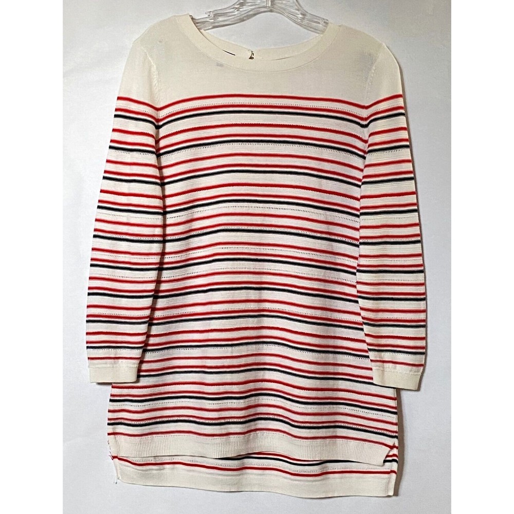 Talbots Sweater Womens Medium Petite Mulitcolor Pointelle Knit 3/4 Sleeves